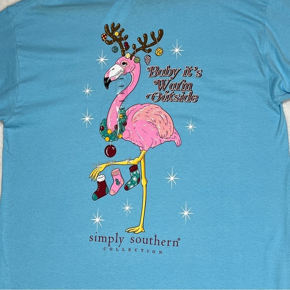 SIMPLY SOUTHERN Women's Flamingo Baby It's Warm Outside Short Sleeve T Sky Blue - Picture 3 of 9